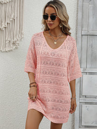 Thumbnail for Openwork V-Neck Mini Knit Dress