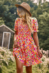Thumbnail for Smocked Sweetheart Neck Flounce Sleeve Mini Dress