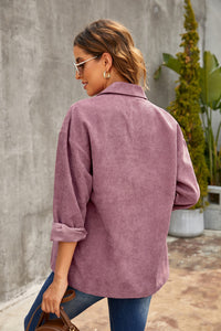 Thumbnail for Corduroy Long Sleeve Button-Up Shirt Jacket