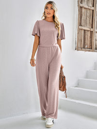 Thumbnail for Textured Flutter Sleeve Top and Pants Set
