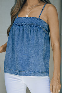 Thumbnail for Smocked Adjustable Strap Denim Cami