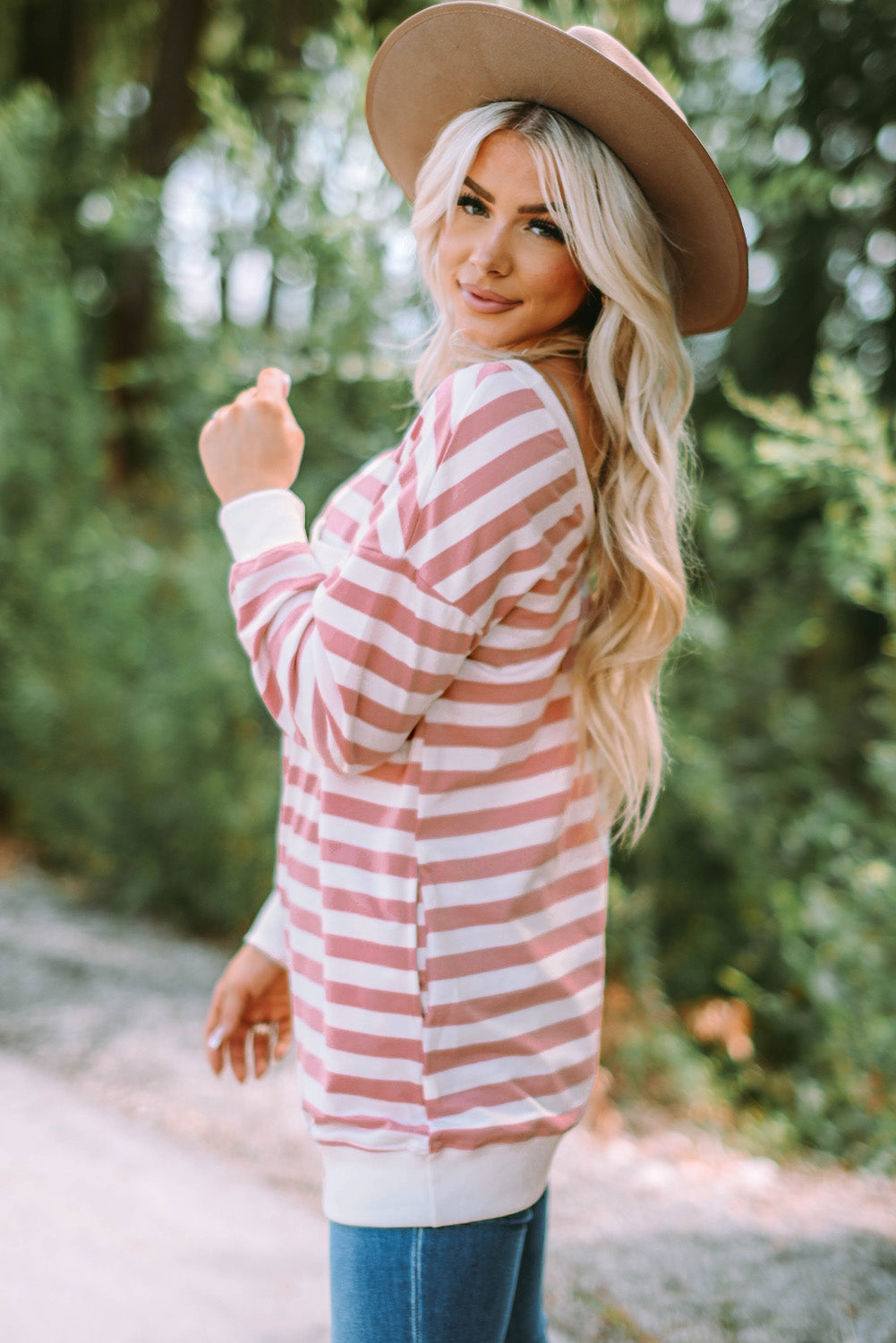 Striped Dropped Shoulder Longline Top - MiaMore | Luxary Classic Charm