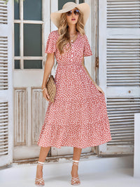 Thumbnail for Printed Flutter Sleeve Tiered Dress