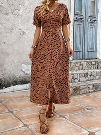 Thumbnail for Printed V-Neck Short Sleeve Dress
