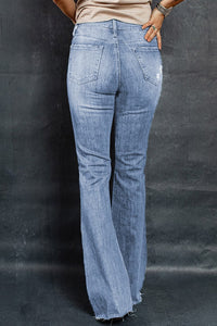 Thumbnail for Distressed Raw Hem Flare Jeans
