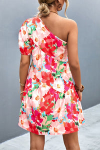 Thumbnail for Floral One-Shoulder Puff Sleeve Dress