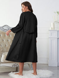 Thumbnail for Satin V-Neck Cami, Shorts, and Belted Robe Pajama Set