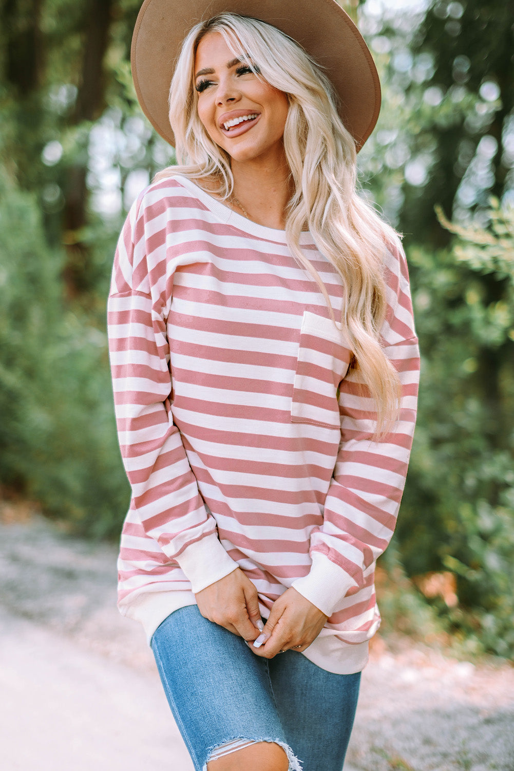 Striped Dropped Shoulder Longline Top - MiaMore | Luxary Classic Charm