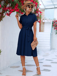 Thumbnail for Cuffed Short Sleeve Belted Shirt Dress