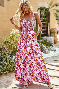 Thumbnail for Printed Tie-Shoulder Smocked Maxi Dress