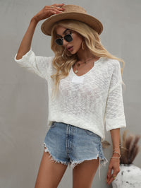 Thumbnail for Notched Side Slit Drop Shoulder Sweater