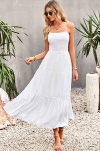Thumbnail for Smocked Lace-Up Tiered Dress