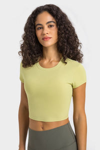 Thumbnail for Round Neck Short Sleeve Cropped Sports T-Shirt