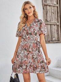 Thumbnail for Floral Short Sleeve Ruffle Hem Dress