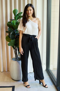 Thumbnail for Dress Day Marvelous in Manhattan One-Shoulder Jumpsuit in White/Black