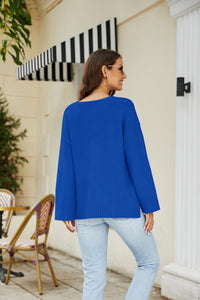 Thumbnail for Drop Shoulder V-Neck Knit Pullover