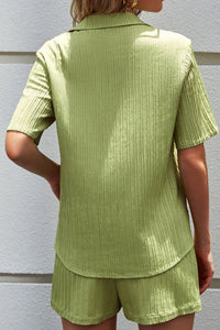 Thumbnail for Textured Short Sleeve Shirt and Shorts Set
