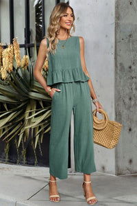 Thumbnail for Decorative Button Ruffle Hem Tank and Pants Set