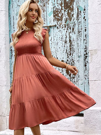 Thumbnail for Smocked Round Neck Tiered Dress