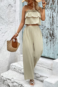 Thumbnail for Frill Trim Cami and Wide Leg Pants Set