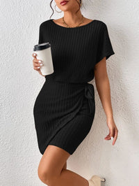Thumbnail for Ribbed Boat Neck Short Sleeve Dress