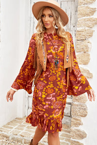 Thumbnail for Floral Round Neck Flare Sleeve Dress