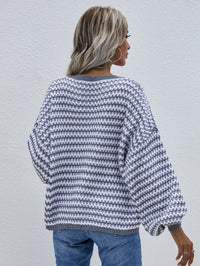 Thumbnail for Striped Drop Shoulder V-Neck Pullover Sweater