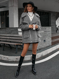 Thumbnail for Zip-Up Collared Teddy Jacket