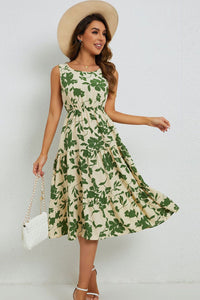 Thumbnail for Floral Round Neck Tiered Sleeveless Dress