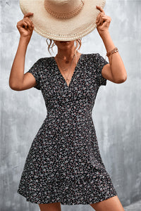 Thumbnail for Ditsy Floral V-Neck Short Sleeve Dress