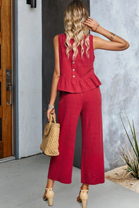 Thumbnail for Decorative Button Ruffle Hem Tank and Pants Set