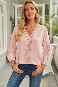Thumbnail for Swiss Dot Three-Quarter Sleeve Spliced Lace Blouse - MiaMore | Luxary Classic Charm