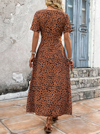 Thumbnail for Printed V-Neck Short Sleeve Dress