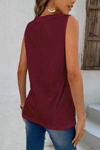 Thumbnail for Buttoned V-Neck Tank