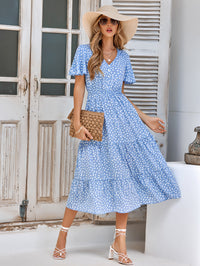 Thumbnail for Printed Flutter Sleeve Tiered Dress