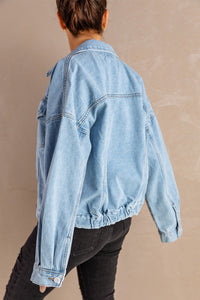 Thumbnail for Button Down Dropped Shoulder Denim Jacket