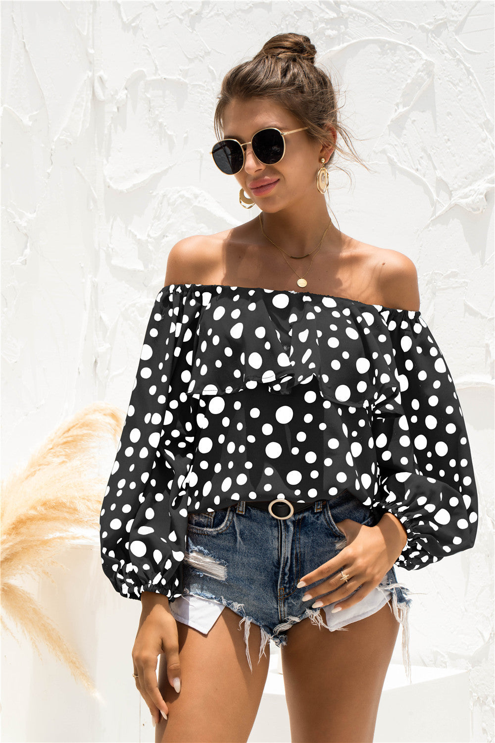 Polka Dot Off-Shoulder Layered Blouse - MiaMore | Luxary Classic Charm