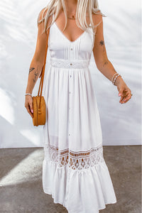 Thumbnail for Buttoned Spliced Lace Spaghetti Strap Maxi Dress - MiaMore | Luxary Classic Charm