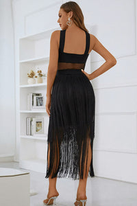 Thumbnail for Spliced Mesh Fringe Hem Sleeveless Dress - MiaMore | Luxary Classic Charm