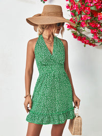 Thumbnail for Ditsy Floral Halter Neck Ruffle Hem Dress