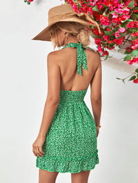 Thumbnail for Ditsy Floral Halter Neck Ruffle Hem Dress