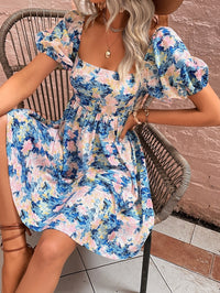 Thumbnail for Floral Square Neck Puff Sleeve Dress
