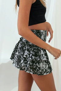 Thumbnail for Printed Frill Trim Smocked Mini Skirt