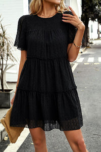 Thumbnail for Swiss Dot Smocked Frill Trim Dress