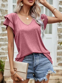 Thumbnail for Layered Flutter Sleeve V-Neck Top - MiaMore | Luxary Classic Charm