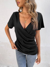 Thumbnail for Button Detail Surplice Short Sleeve Tee - MiaMoré