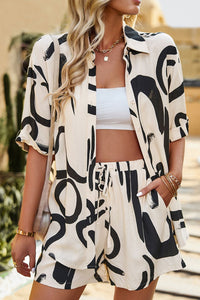 Thumbnail for Printed Dropped Shoulder Shirt and Shorts Set