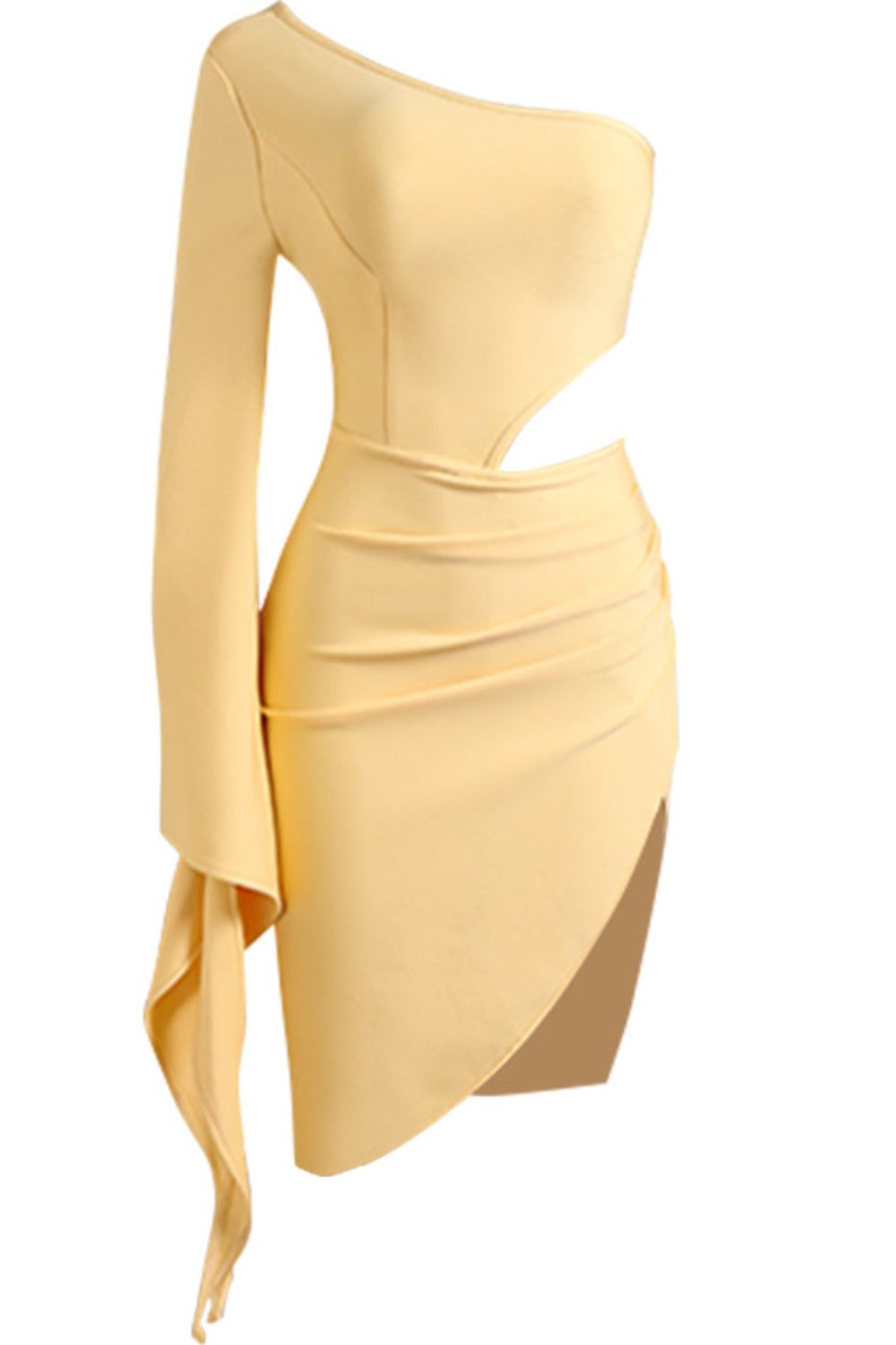 Cutout Split Flare Sleeve One-Shoulder Dress - MiaMore | Luxary Classic Charm