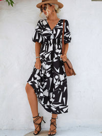 Thumbnail for Printed Surplice Balloon Sleeve Dress