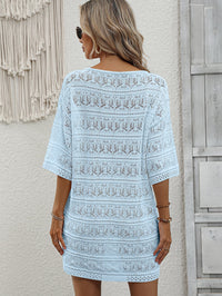 Thumbnail for Openwork V-Neck Mini Knit Dress